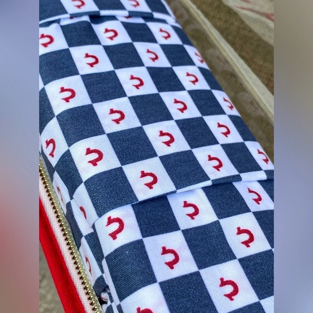 True Religion Blue Red White Plaid Polyester QUEEN Sheet Set 6pc